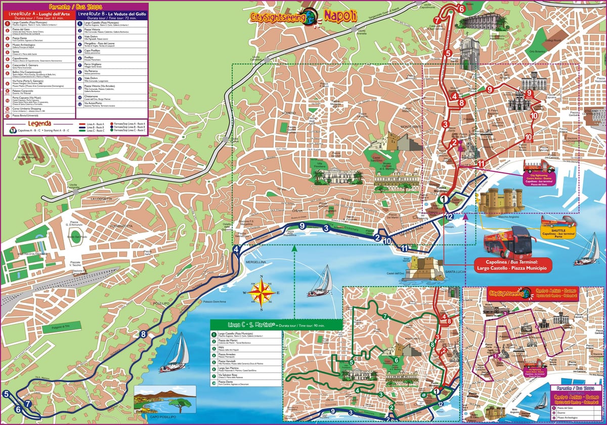 nápoles hop on hop off ruta de autobús mapa