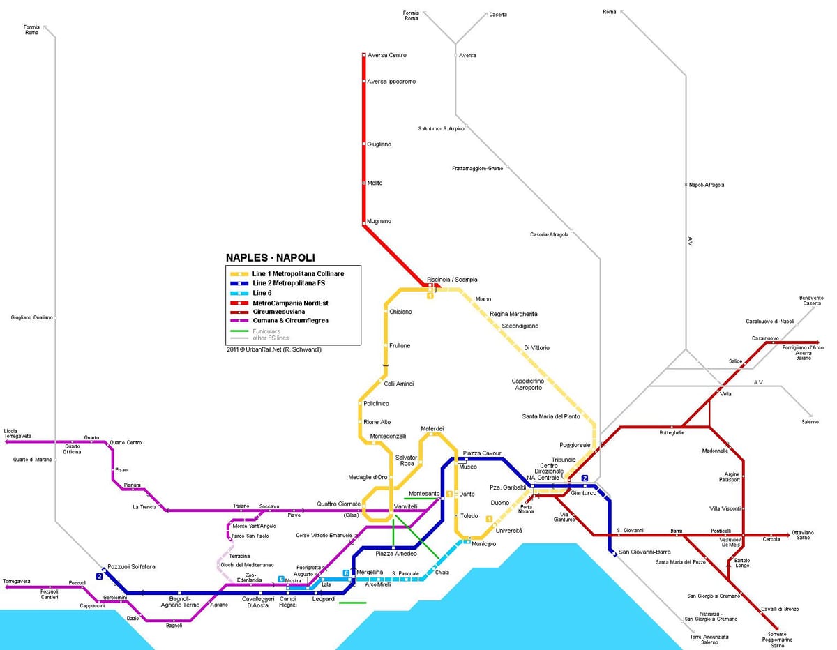Mapa de nápoles, italia metro