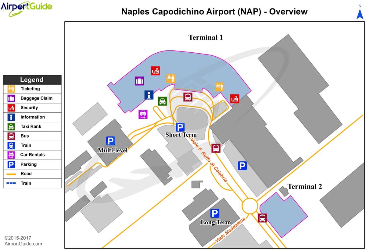 Mapa de nápoles terminal do aeroporto